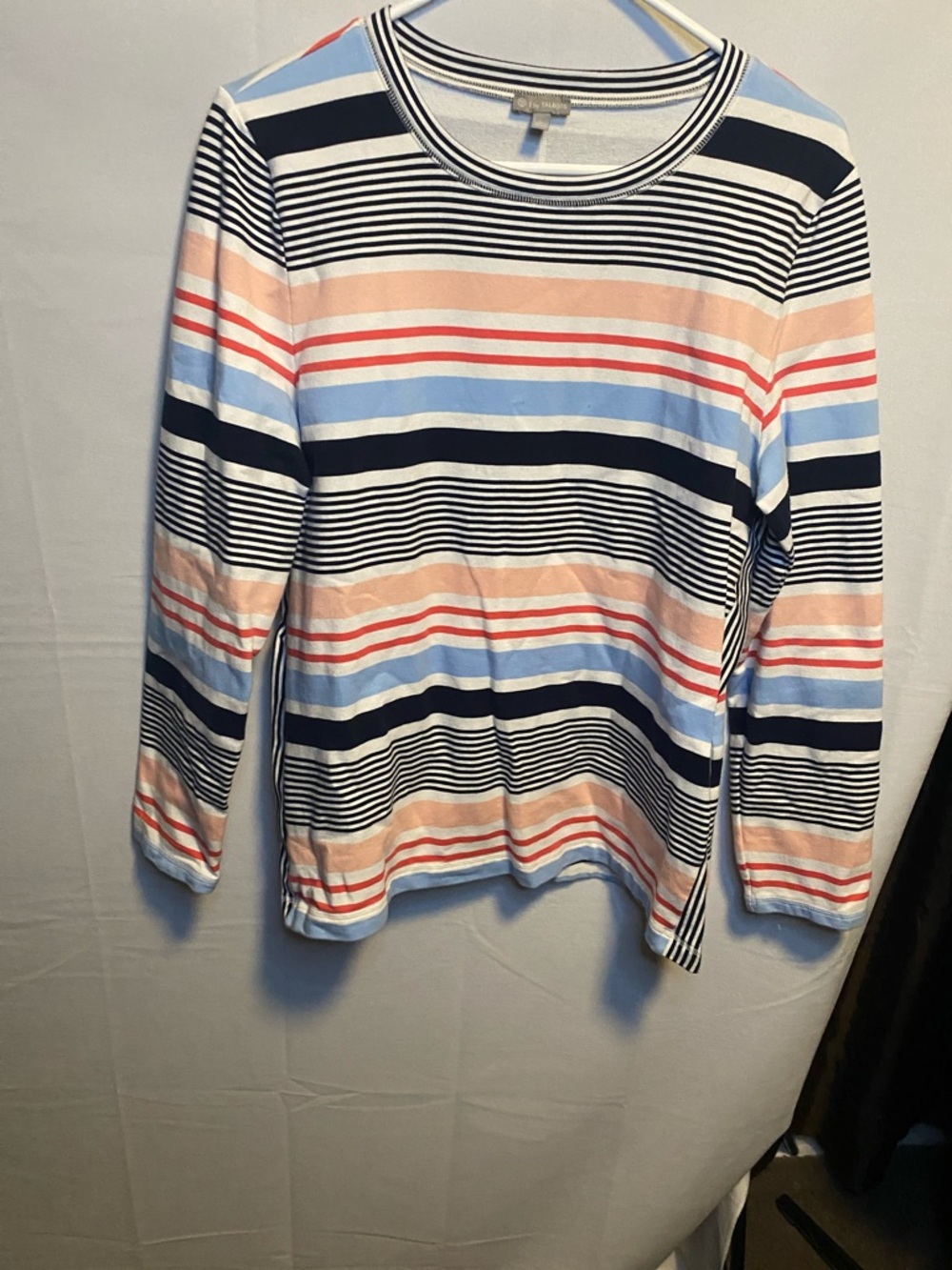 Talbots Navy and White Striped Top